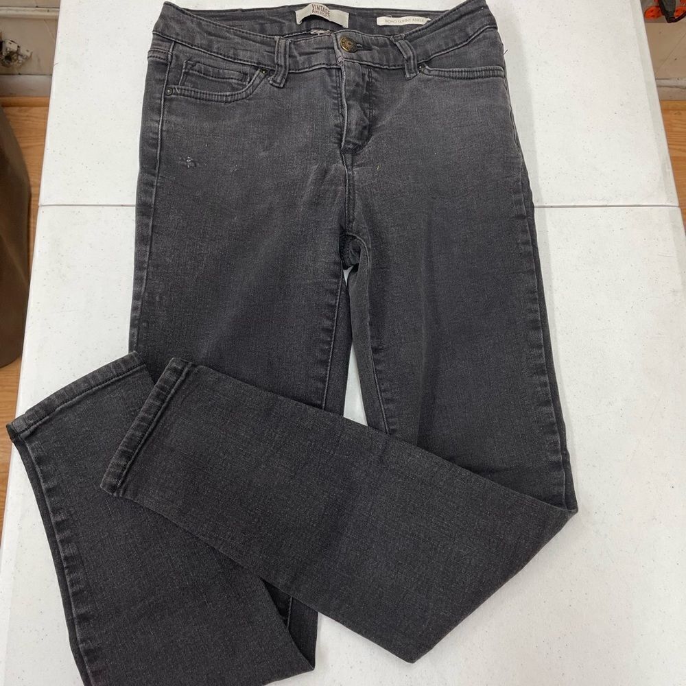 Vintage American Boho Skinny Ankle Black Jeans Size 4 Regular